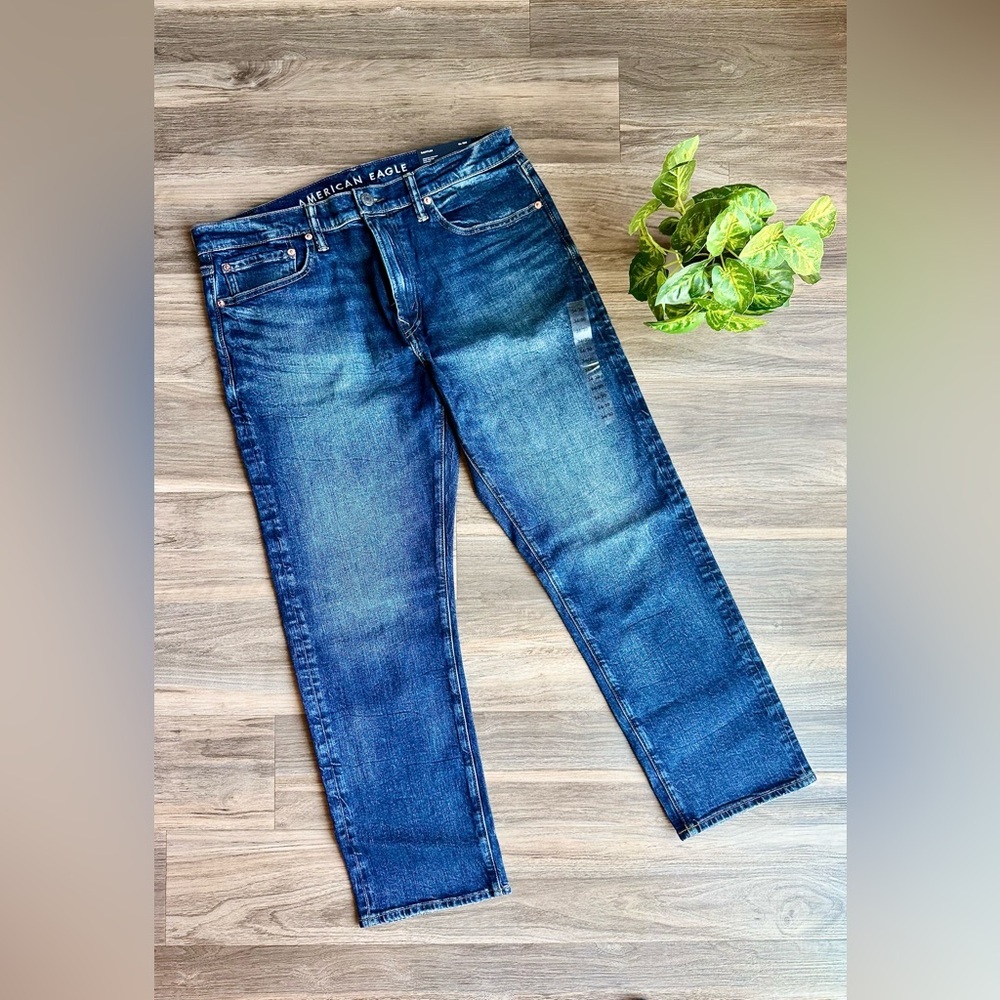 American Eagle EasyFlex Original Straight Jeans Dark Vintage Wash 34x30‎